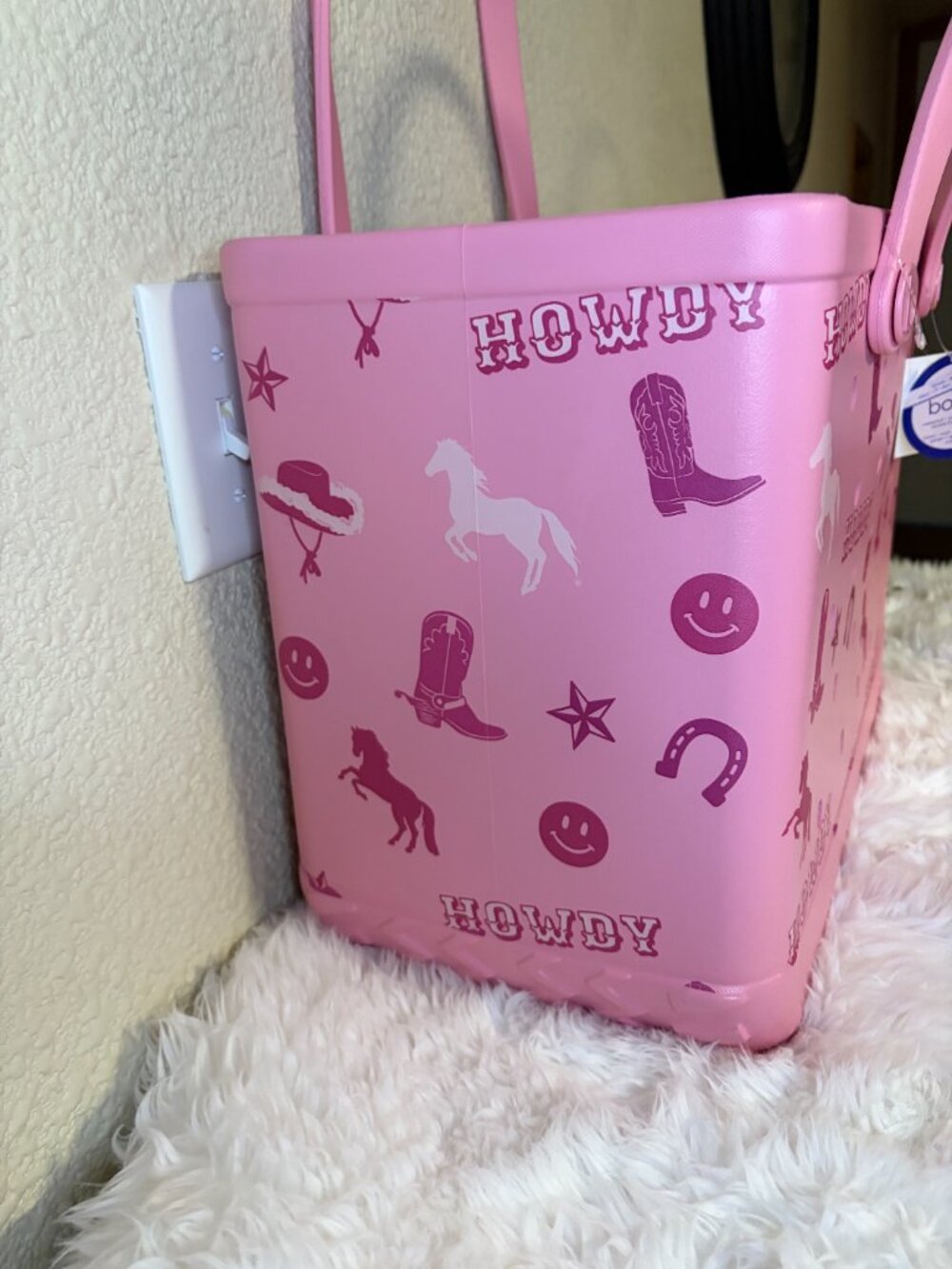 Bogg Bag XL Pink Howdy Cowgirl Tote Western Beach Bag NWT - Picture 6 of 6